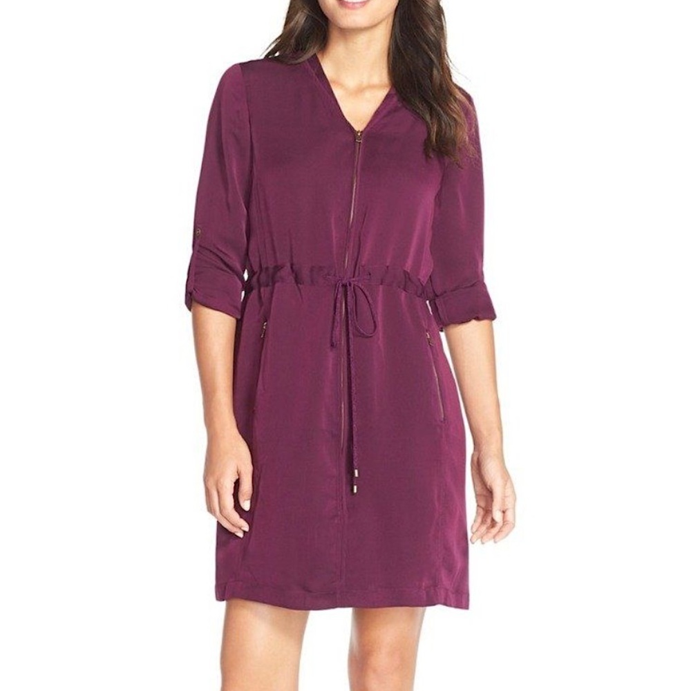 Adrianna Papell NWT Zip Front V neck shirt dress